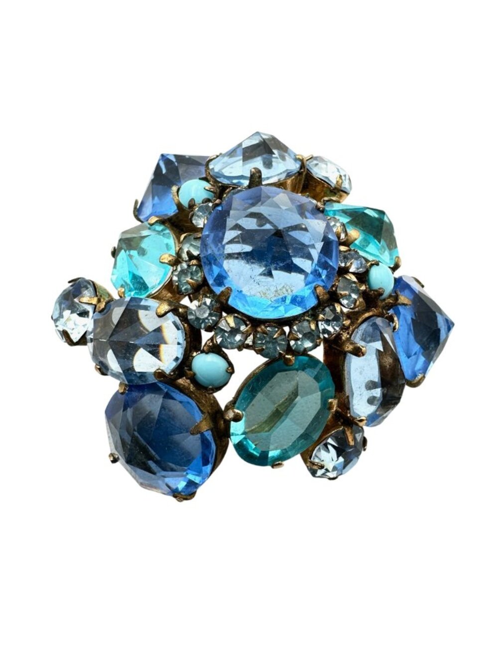Vintage Signed Schreiner New York Brooch Pin Blue Reverse Set Glass Rhinestone - Picture 7 of 12